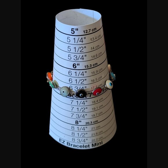 925 Oxidized Sterling Silver Multicolor Evil Eye Size 6.75" Bracelet - Picture 8 of 10